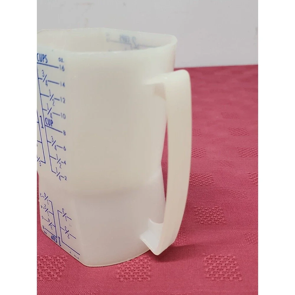 Vintage 1970's Westland Plastics Double Sided Measuring Cup Blue Graphics USA